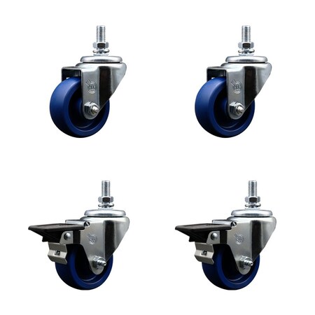 Service Caster 3 Inch Solid Polyurethane 10 MM Threaded Stem Caster Set 2 Brakes SCC SCC-TS20S314-SPUS-M1015-2-PLB-2